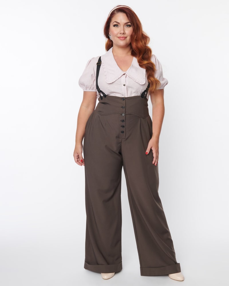 Unique Vintage Charcoal Grey Thelma Suspender Pants | Grey